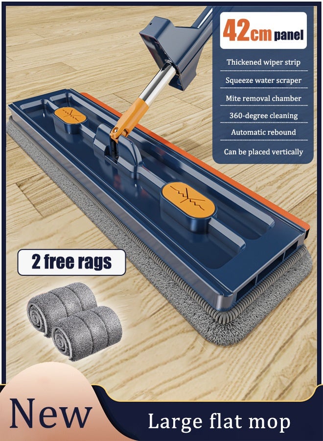 Hands Free Flat Mop | Microfiber Cloth With Self Squeezing Water | Wet  Dry | Washable Pads | 360° Rotating Mop | All Kinds Of Floor Cleaning - 42 cm DARK BLUE - Image 1